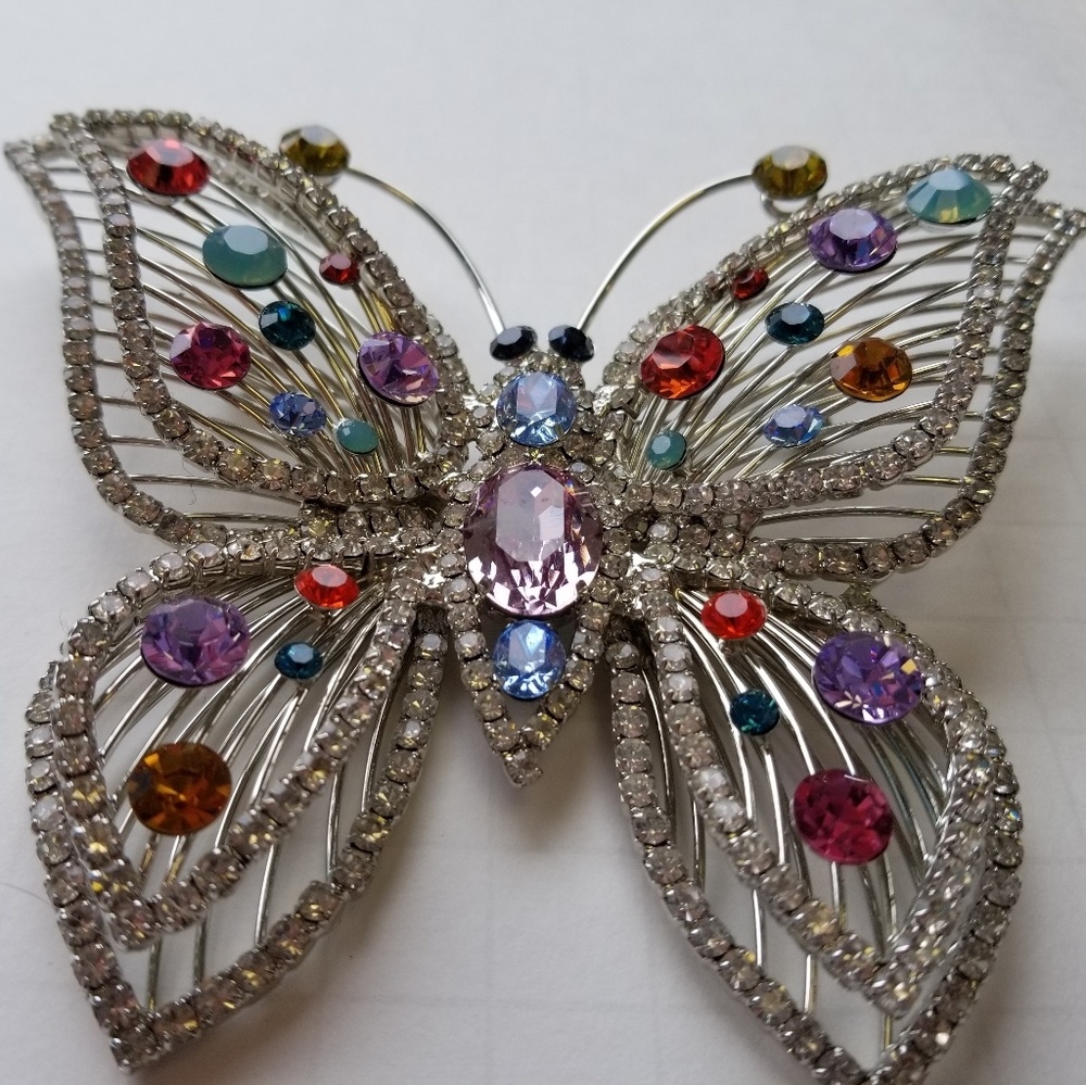 Butterfly Pin multi colored rhinestones